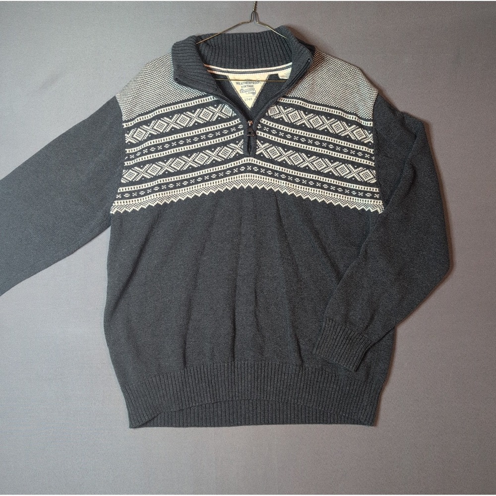 Weatherproof Vintage Gray HalfZip Fair Isle Pullover Sweater L Twee Granola Boy